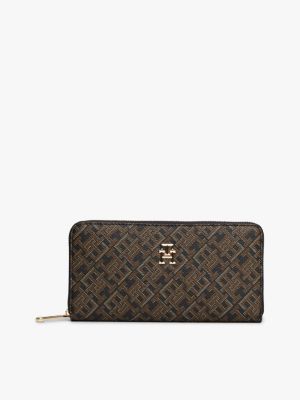 black th monogram zip-around wallet for women tommy hilfiger