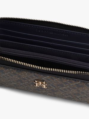 black th monogram zip-around wallet for women tommy hilfiger