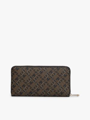 black th monogram zip-around wallet for women tommy hilfiger