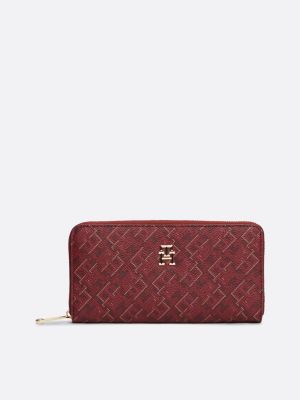 red th monogram zip-around wallet for women tommy hilfiger