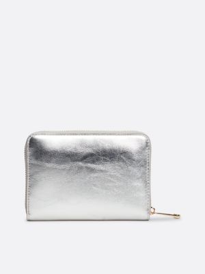 portefeuille métallisé zippé à monogramme th gris pour femmes tommy hilfiger
