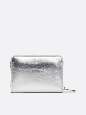 grey th monogram metallic zip-around wallet for women tommy hilfiger