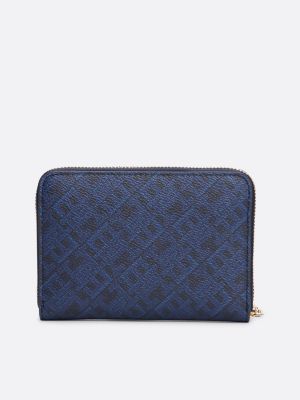 blau reißverschluss-brieftasche mit th-monogramm für damen - tommy hilfiger