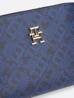 blau reißverschluss-brieftasche mit th-monogramm für damen - tommy hilfiger