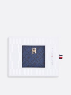 blau reißverschluss-brieftasche mit th-monogramm für damen - tommy hilfiger