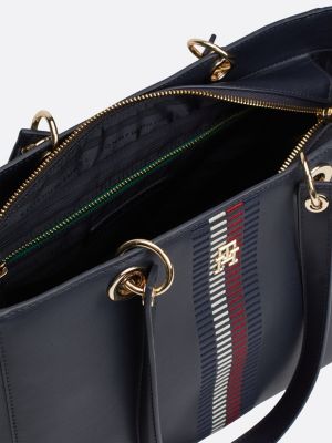 blau tote-bag mit th-monogramm und tommy-branding für damen - tommy hilfiger