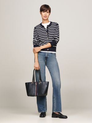 blauw shopper met th-monogram en signature-streep voor dames - tommy hilfiger