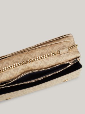 beige th monoplay chain flap clutch for women tommy hilfiger