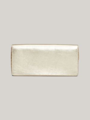 weiß kettenriemen-clutch aus metallic-leder für damen - tommy hilfiger