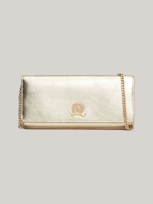 Chain Strap Metallic Leather Clutch