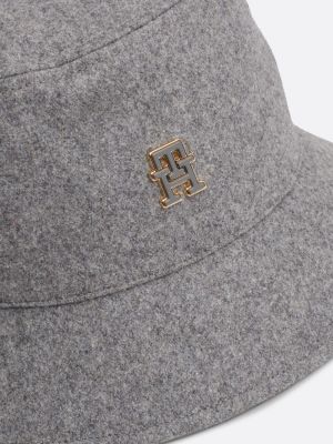 grey th monogram wool blend bucket hat for women tommy hilfiger