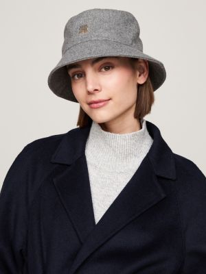 grey th monogram wool blend bucket hat for women tommy hilfiger