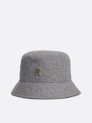 grey th monogram wool blend bucket hat for women tommy hilfiger