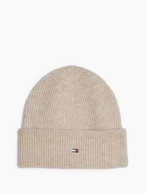 coffret cadeau bonnet et écharpe à drapeau beige pour femmes tommy hilfiger