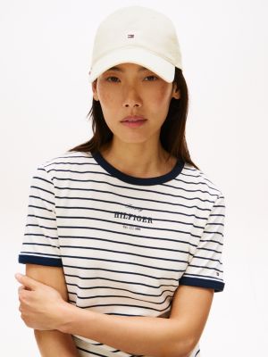 white essential flag embroidery linen baseball cap for women tommy hilfiger