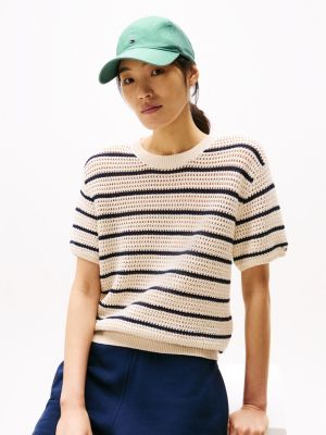 blue essential flag embroidery linen baseball cap for women tommy hilfiger