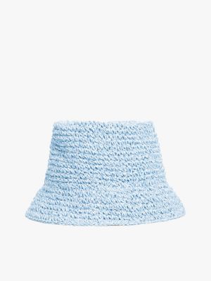 blue woven bucket hat for women tommy hilfiger