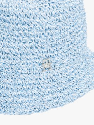 blue woven bucket hat for women tommy hilfiger