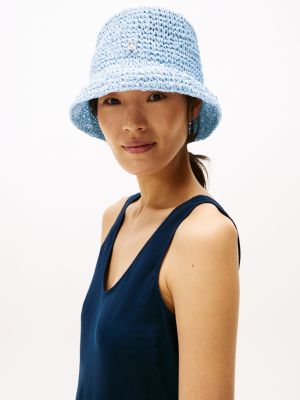 blue woven bucket hat for women tommy hilfiger