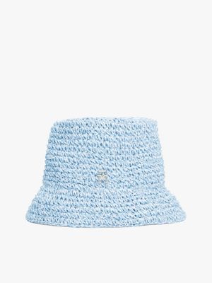 blue woven bucket hat for women tommy hilfiger