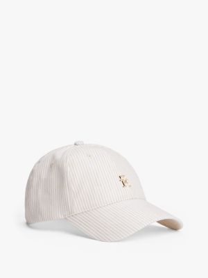 white baseball-cap aus leinen mit 5-panel-design für damen - tommy hilfiger