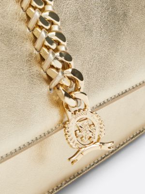 beige metallic leather chain shoulder bag for women tommy hilfiger