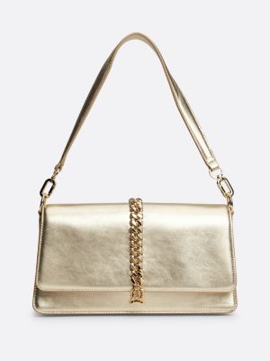 sac porté épaule en cuir métallisé à chaîne beige pour femmes tommy hilfiger