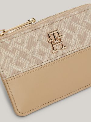 beige th monogram jacquard slim wallet for women tommy hilfiger