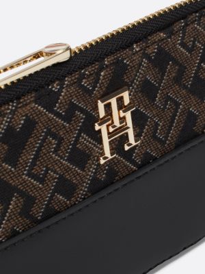 portafogli sottile con monogrammi in jacquard marrone da donne tommy hilfiger