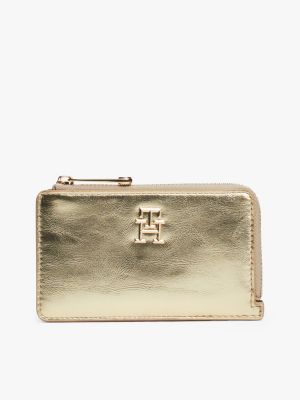 gold th monogram slim metallic wallet for women tommy hilfiger