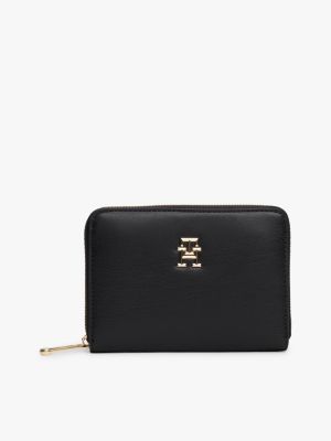 black th monogram zip-around wallet for women tommy hilfiger