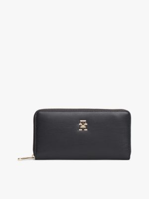 zwart portemonnee met rits en th-monogram voor dames - tommy hilfiger