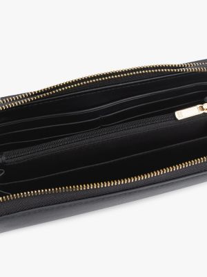 zwart portemonnee met rits en th-monogram voor dames - tommy hilfiger