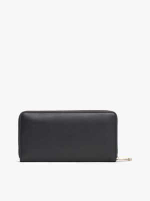 zwart portemonnee met rits en th-monogram voor dames - tommy hilfiger