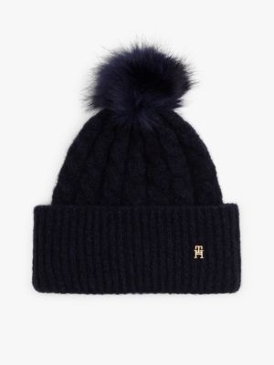 coffret cadeau bonnet à pompon et écharpe bleu pour femmes tommy hilfiger