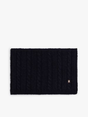 coffret cadeau bonnet à pompon et écharpe bleu pour femmes tommy hilfiger