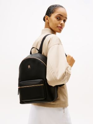 schwarz kuppelförmiger rucksack mit logomuster für damen - tommy hilfiger