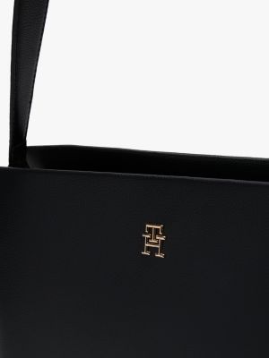 bolso satchel granulado con bandolera negro de mujeres tommy hilfiger