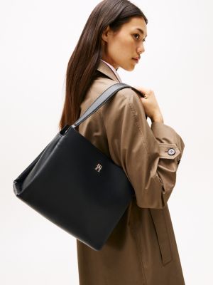 schwarz crossbody-satchel mit genarbtem finish für damen - tommy hilfiger