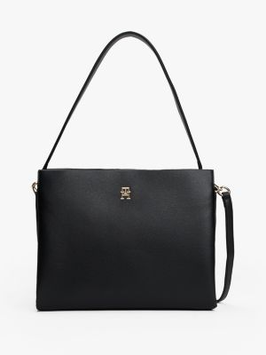 black crossbody-satchel mit genarbtem finish für damen - tommy hilfiger