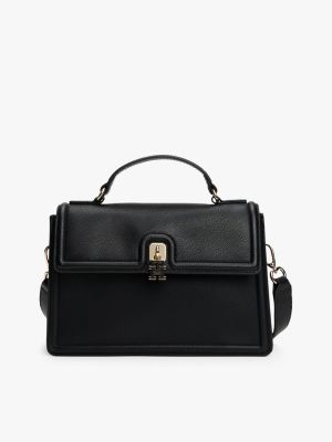 bolso satchel con cierre de broche giratorio black de mujeres tommy hilfiger