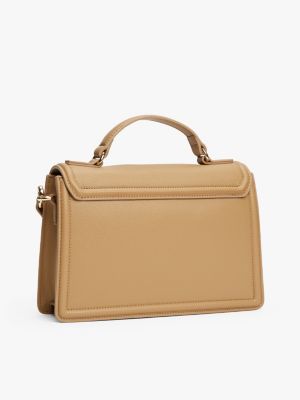 braun crossbody-satchel mit drehverschluss für damen - tommy hilfiger