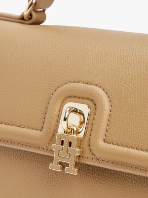 braun crossbody-satchel mit drehverschluss für damen - tommy hilfiger