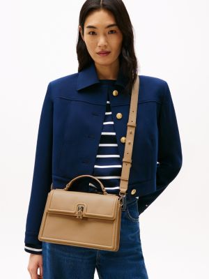 braun crossbody-satchel mit drehverschluss für damen - tommy hilfiger