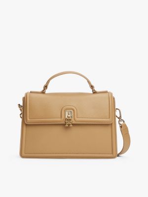 brown crossbody-satchel mit drehverschluss für damen - tommy hilfiger