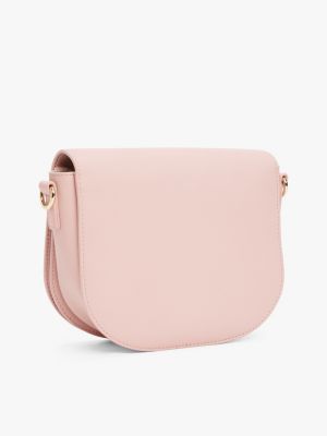 pink logo strap crossbody saddle bag for women tommy hilfiger