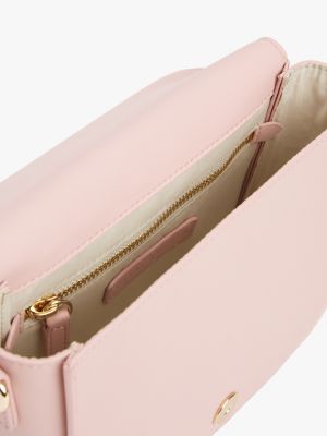 pink logo strap crossbody saddle bag for women tommy hilfiger