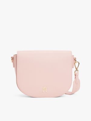 pink logo strap crossbody saddle bag for women tommy hilfiger