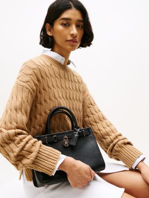 black the american icon leather tote bag for women tommy hilfiger