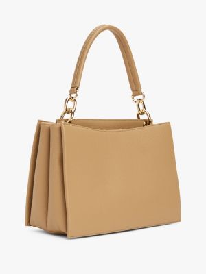 borsa tote zigrinata a tracolla beige da donne tommy hilfiger